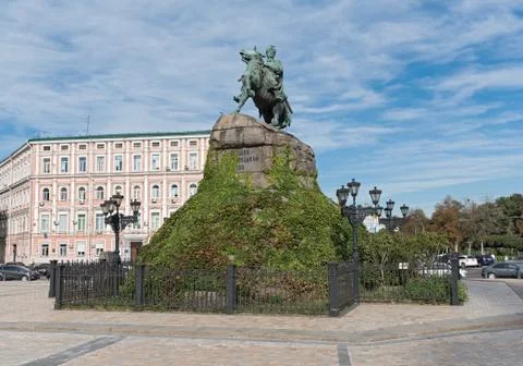 The 1888 opened Bohdan Khmelnytsky monument on the Sophien square, Kiev, Ukraine Stock Photos