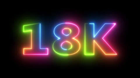 18K Neon Text Multicolored Glowing Outline Animation on Black Background Di.. Stock Illustration