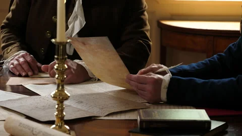 18th Century Gentleman's Hands with documents - cabinet members - Portrayal Stock Footage 196175650