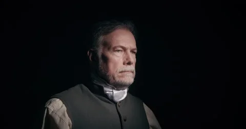 18th century man thinking and looks at camera Stock Footage 134981894