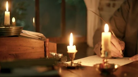 18th century man writing using a quill pen at his desk Stock Footage 171775890