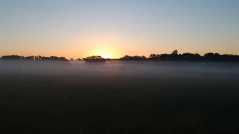 19-1 Flying to the sun over the summer field in the fog Video stock 104049579