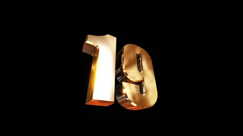 19, 3d golgen text number on black background Video stock 127600760