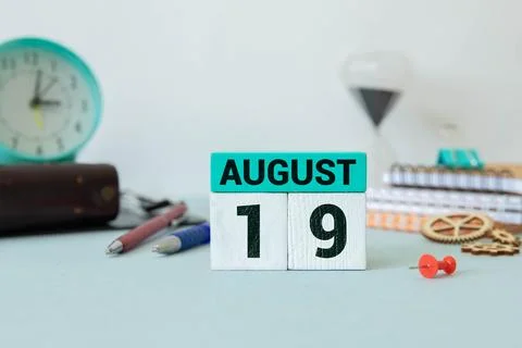 19 August text with blackboard background for calendar. Stock Photos