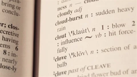 19 clout word definition page text letters on dictionary Vídeos de archivo 267316596