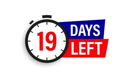 19 days left. Countdown badge. Vector illustration isolated on white background. Illustrazione stock