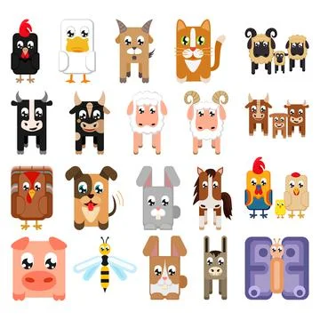 19 farm elements set isolated on white background Stock Illustration