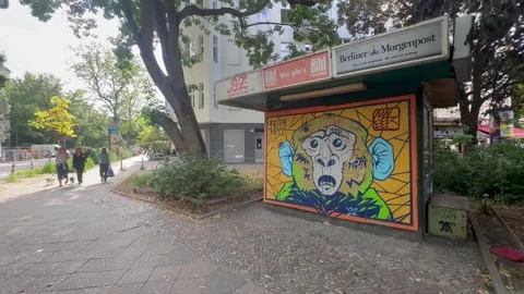 19, July, 2026,  Berlin Germany: Monkey Graffiti Street Art Mural Stock Footage 340108109
