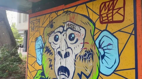 19, July, 2026,  Berlin Germany: Monkey Graffiti Mural Stock Footage 340108115