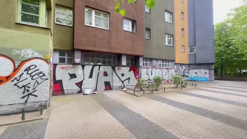 19, July, 2026, Berlin Germany: Graffiti Lined City Courtyard Kreuzberg Berlin Stock Footage 340108136