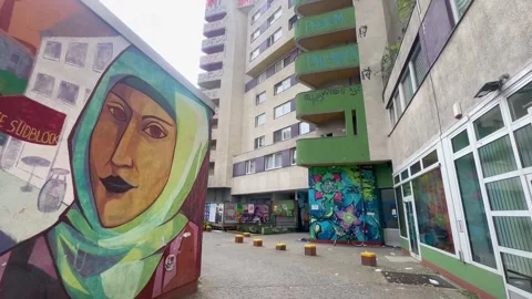 19, July, 2026,  Berlin Germany: Arabic mural In Courtyard Kreuzberg Berlin Stock Footage 340108147
