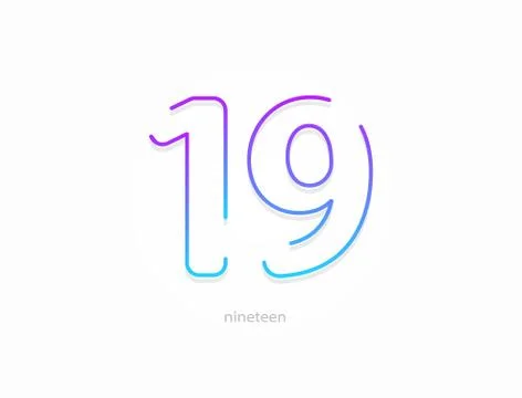 19 number, modern gradient font alphabet. Trendy, dynamic creative style desi Stock Illustration