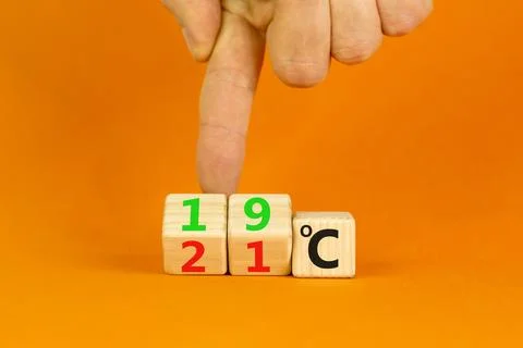 19 or 21 degrees Celsius symbol. Concept word 19 or 21 degrees Celsius on c.. Foto stock