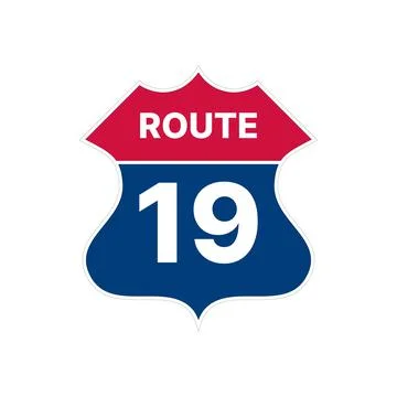 19 route sign icon. Vector road highway interstate Stock Illustration