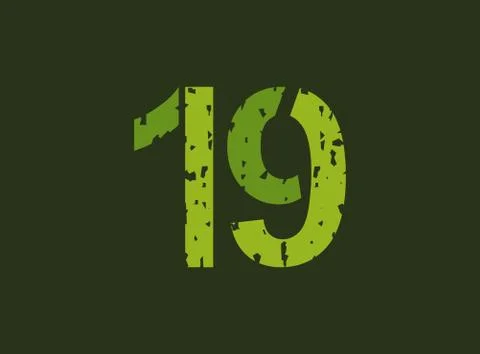 19 vector number made of grungy, grunge texture. Rubber stamp imprint style.  Stock Illustration
