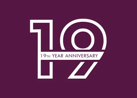 19 years anniversary image vector, 19th anniversary celebration logotype  Illustrazione stock