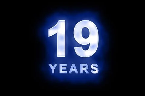 19 years in glowing white numbers on blue Stock Illustration