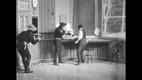 1900s: Robbers at Train Station Video stock 74938654