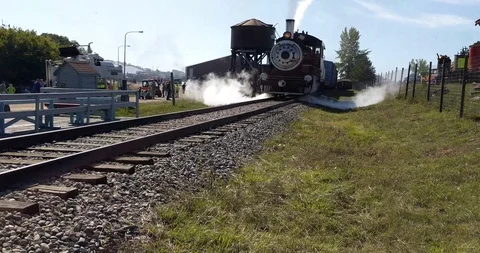 1900s Steam Train Getting Ready to Move Off Stock Footage 97981093