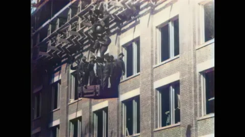 1902: Construction Workers Ride a Crane (Part 2) | 60fps, Colorized Stock Footage 239730809