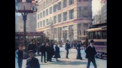 1902, New York's Flatiron Building | 60fps, Enhanced, Colorized Stock Footage 240895028