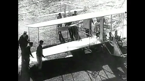 1903 Wright brothers first airplane flight at Kitty Hawk Stock Footage