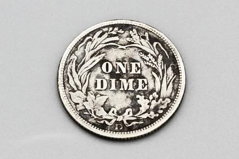 1908 D Barber Dime, Liberty 900 Silver Dime Minted at Denver, Antique 10 Penny Foto stock
