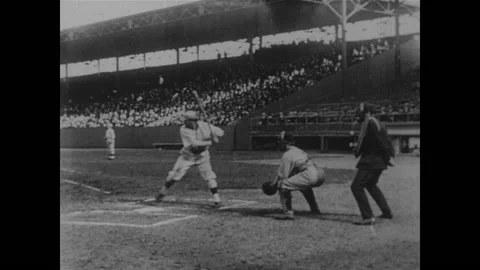 1910s - Babe Ruth gets hit in baseball game, runs bases Video stock 171690084