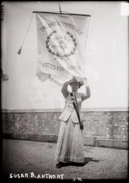 1910s. Susan B. Anthony with suffrage banner. Stock Photos
