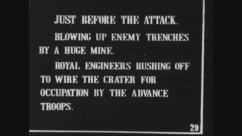 1916 - Royal Engineers begin setting up barbed wire around a crater left by a Stock Footage 124168303