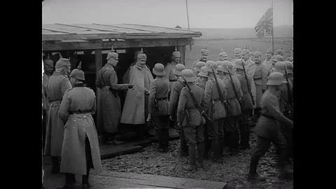 1917 Kaiser Wilhelm II. hands out medals - Iron Crosses - to soldiers Video stock 170675655