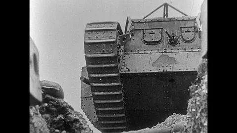 1918-First World War / Tank / Battlefield / France / 1914 - 1918 Stock Footage 77821436
