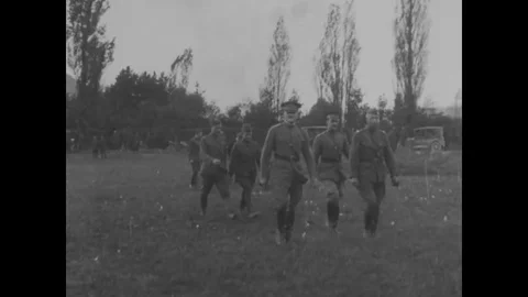 1918 - Generals John Pershing and Michael Lenihan decorate 84th Brigade troops, Stock Footage 82534424