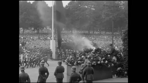 1918 - German Empire troops and civilians gather for a speech during the German Stock Footage 241786071
