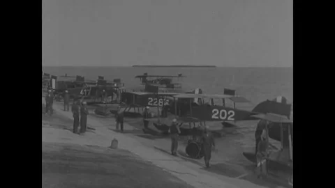 1918 - Sailors in Naval training in planes, submarines and battleships, during Stock Footage 83106724