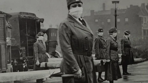 1918 Spanish Flu Frontlines: St. Louis Red Cross Motor Corps in 3D Parallax Stock-Footage 127533776