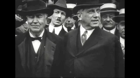 1918 - Thomas Edison and Charles Schwab in a crowd Stock Footage 108779680