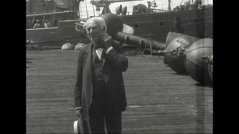 1918 - Thomas Edison standing on a pier Stock Footage 108779698