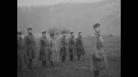 1919 - Brigadier General O'Neil inspects troops of the 90th Division, and awards Stock Footage 104076073