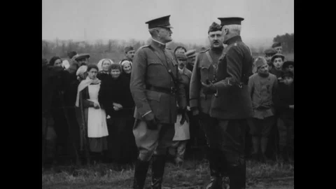 1919 - General Pershing inspects troops of the 30th Division, and decorates Stock Footage 124102229