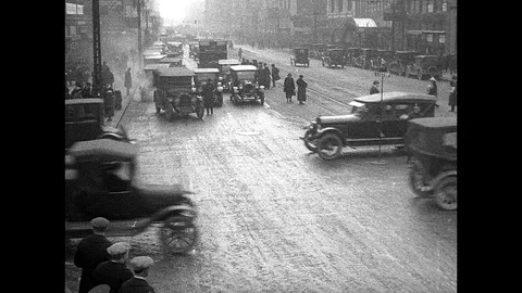 1919-Road Traffic / Danger / USA / 1919 Stock Footage