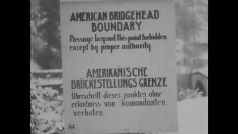 1919 - A sentry guards an American bridgehead in Rossbach, Germany. Stock Footage 103319043