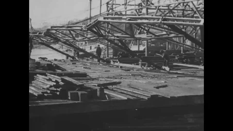 1919 - US Army engineers construct a port in Brest, aided by the 115th Bavarian Stock Footage 124085163