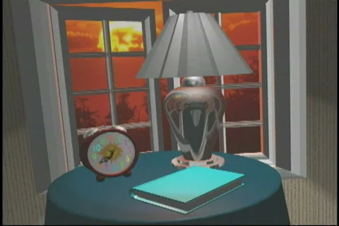 1920 alarm clock lamp window bedroom wake up Stock Footage 822354