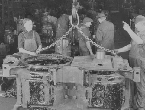 1920s - Assembling train engine at Westinghouse Manufacturing Stock Footage 170523608