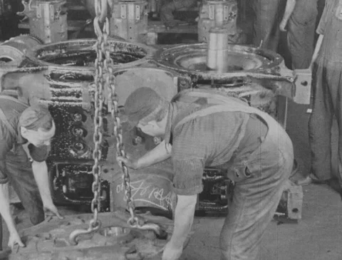 1920s - Assembling train engine at Westinghouse Manufacturing Stock Footage 170523817