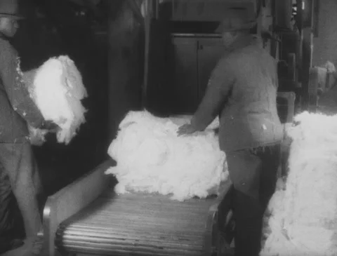 1920s - Cotton mill - Men loading cotton into machine Video stock 170509313