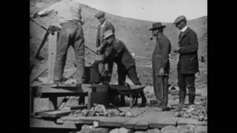 1920s - Gold is procured through hydraulic mining and dredging. Stock Footage 221861279