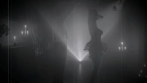1920s old style black and white color silhouette romantic happy couple dancing Stock Footage 330583348