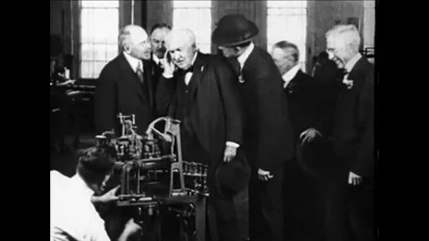 1920s - Thomas Edison sees semi-automatic machinery that makes lamps at General Stock Footage 155858268